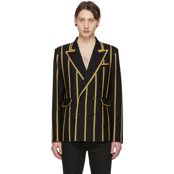 Gabardine Rayé Saint LaurentBlazer Sku En Noir De Laine 191418m195004 OnP8wk0X