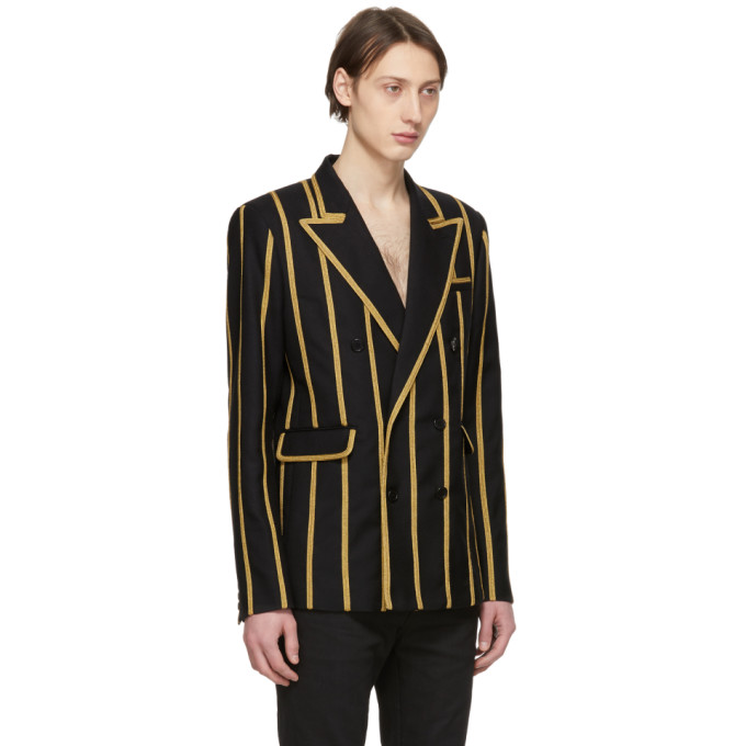 Gabardine Rayé Saint LaurentBlazer Sku En Noir De Laine 191418m195004 OnP8wk0X
