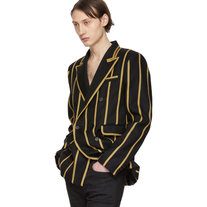 Gabardine Rayé Saint LaurentBlazer Sku En Noir De Laine 191418m195004 OnP8wk0X