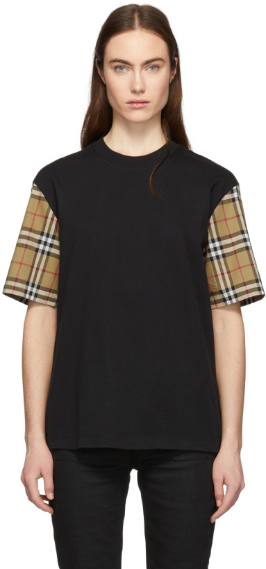 【ssense】 burberry 女士黑色格纹袖t恤衫
